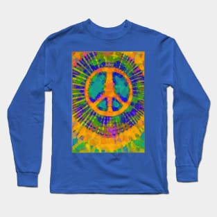 Blue Green Orange Tie Dye Peace Sign Long Sleeve T-Shirt